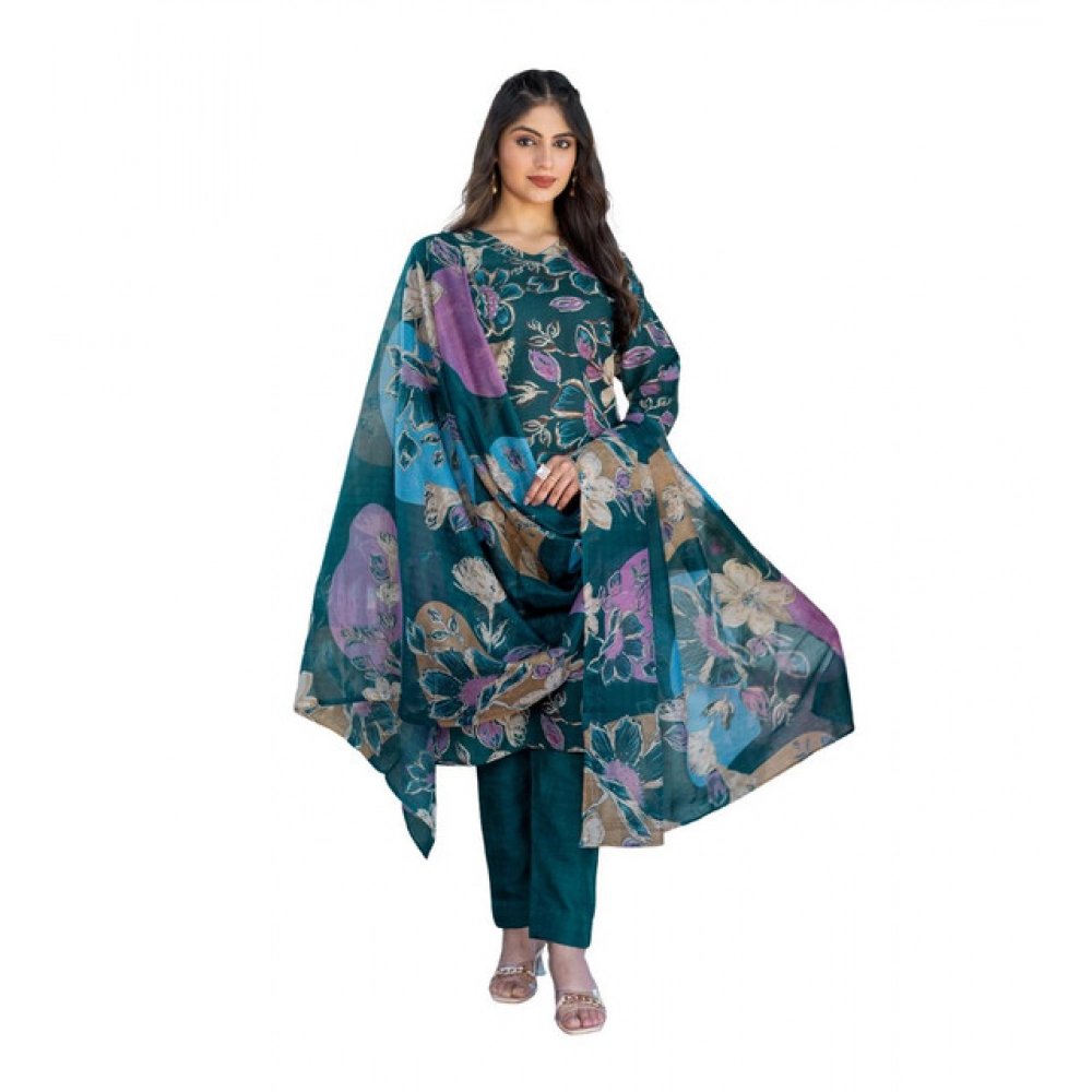63056-1000x1000-1.webp Women's Cotton Blend Printed Kurti With Pant Dupatta Set (Rama) - Image 1