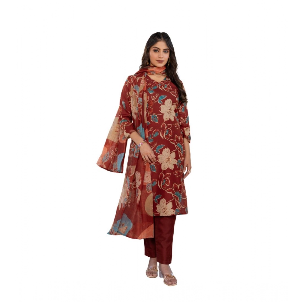 63057-1000x1000-1.webp Women's Cotton Blend Printed Kurti With Pant Dupatta Set (Rust) - Image 1