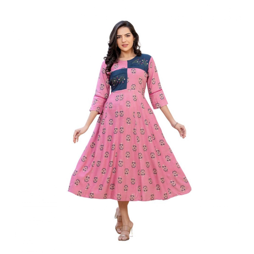 63069-1000x1000-1.webp Women's Rayon Print With Embroidery Work A-Line Kurti (Wine) - Image 1