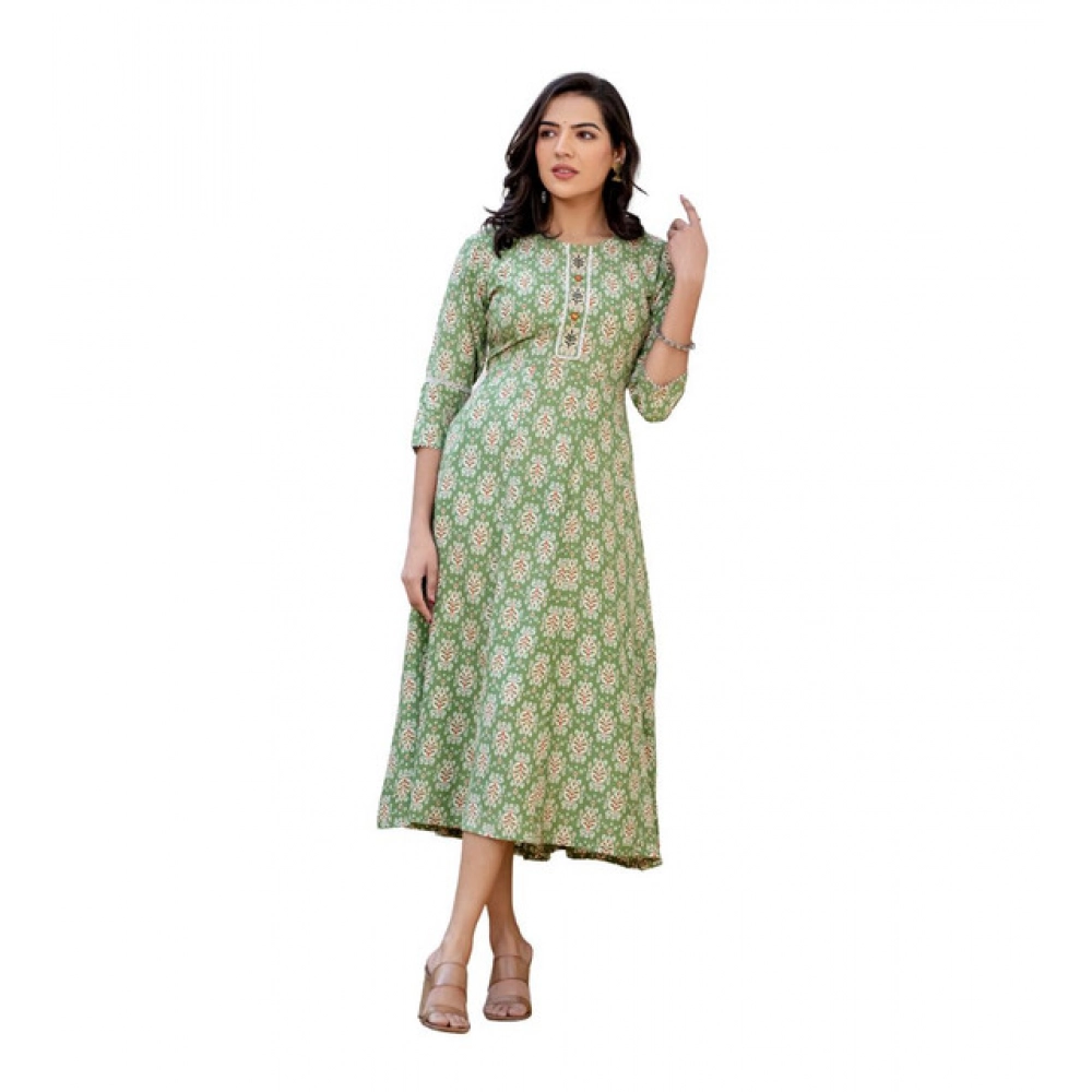 63071-1000x1000-1.webp Women's Rayon Print With Embroidery Work A-Line Kurti (Green) - Image 1