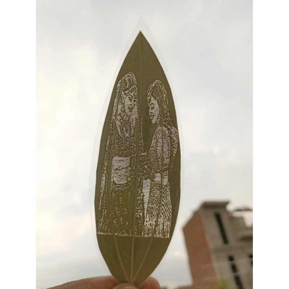 64013-1000x1000-1.webp Custom Engraved Leaf Art – Bride And Bridesmaid - Sister Bond Portrait on Natural Leaf - Image 1