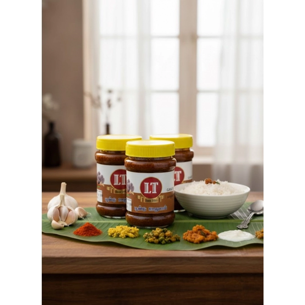 64153-1-1000x1000-1.webp Pack of_3 300GM LT Garlic Pickle Traditional Digestive Side Dish (Red) - Image 1