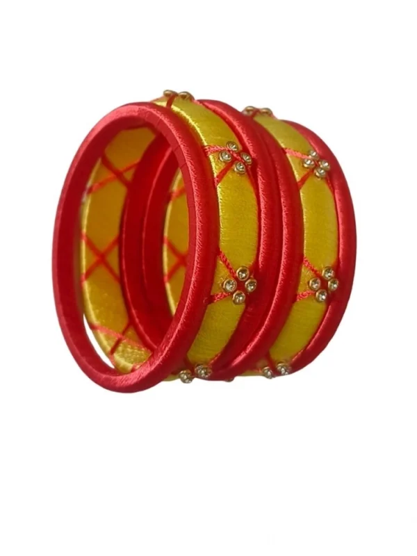 Women's Plastic Silk Thread Bangles (Lemon Yellow, Size: 2.2)