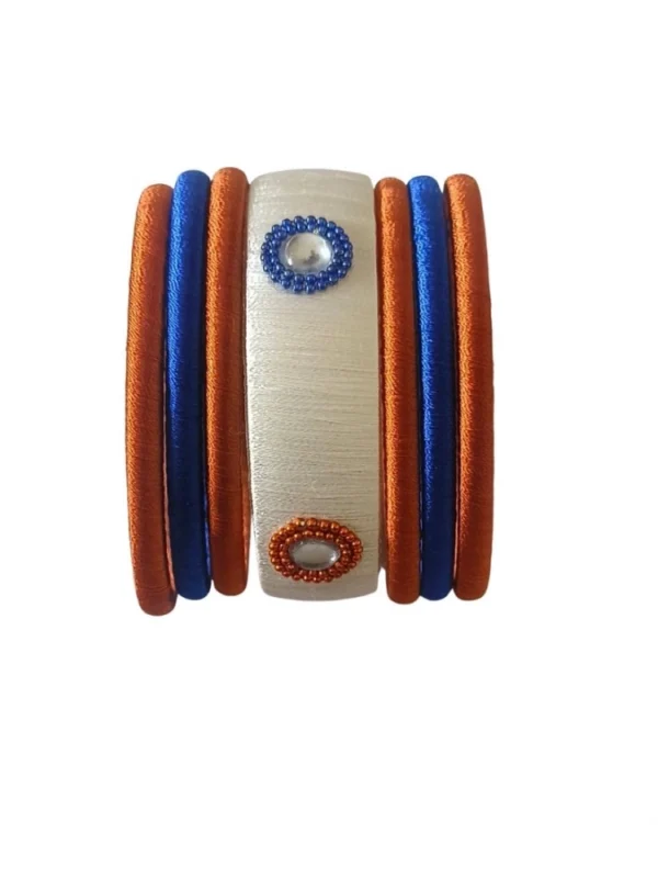 Women's Plastic Silk Thread Bangles (White-Brown-Blue, Size: 2.8)