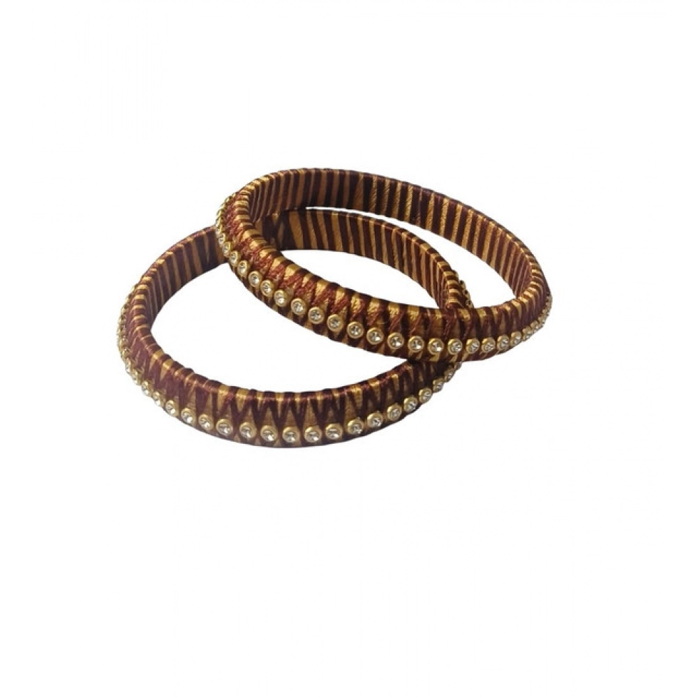 64605-1-1000x1000-1.webp Women's Plastic Silk Thread Bangles (Gold-Dark Brown, Size: 2.6) - Image 1