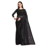 Women's Net Self Design Saree With Unstitched Blouse 5.5Mtr (Black) - Image 4