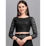Women's Net Self Design Saree With Unstitched Blouse 5.5Mtr (Black) - Image 3