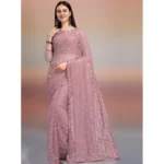 Women's Net Self Design Saree With Unstitched Blouse 5.5Mtr (Light Brown)
