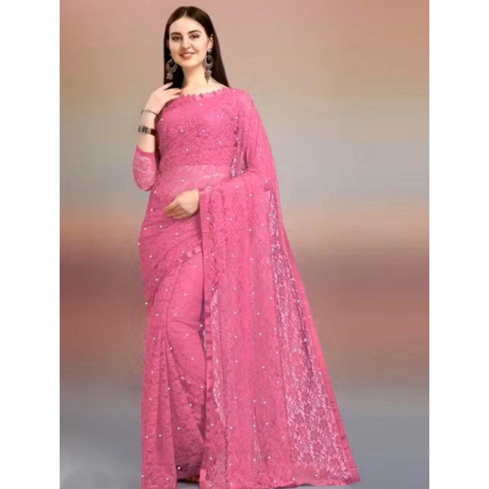 65613-1000x1000-1.webp Women's Net Self Design Saree With Unstitched Blouse 5.5Mtr (Dark Pink) - Image 1