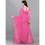 Women's Net Self Design Saree With Unstitched Blouse 5.5Mtr (Dark Pink) - Image 2