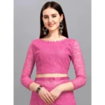 Women's Net Self Design Saree With Unstitched Blouse 5.5Mtr (Dark Pink) - Image 3