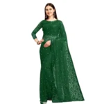 Women's Net Self Design Saree With Unstitched Blouse 5.5Mtr (Green) - Image 4