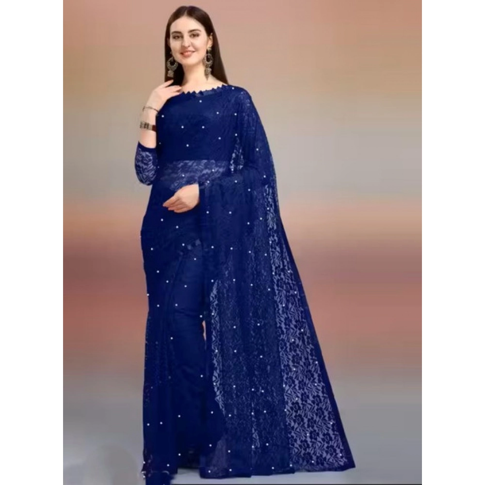 65616-1000x1000-1.webp Women's Net Self Design Saree With Unstitched Blouse 5.5Mtr (Navy Blue) - Image 1