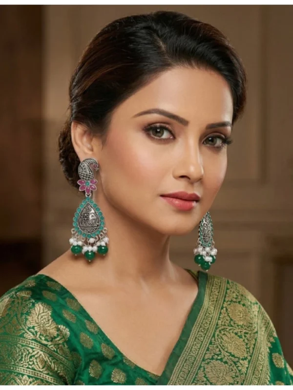 Women's Zinc Alloy Gold Plated Chandbali Earrings (Multicolor)