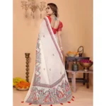Women's Linen Cotton Printed Saree With Unstitched Blouse 5.5Mtr (Off White) - Image 5