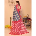 Women's Linen Cotton Printed Saree With Unstitched Blouse 5.5Mtr (Grey) - Image 4