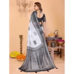 Women's Linen Cotton Printed Saree With Unstitched Blouse 5.5Mtr (White-Black) - Image 5