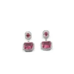 Women's Brass Silver Plated Drop Earrings (Red) - Image 4