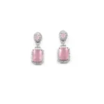 Women's Brass Silver Plated Drop Earrings (Pink) - Image 4