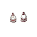 Women's Brass Silver Plated Chandbali Earrings (Red) - Image 4