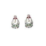 Women's Brass Silver Plated Chandbali Earrings (Multicolor) - Image 4