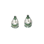 Women's Brass Silver Plated Chandbali Earrings (Green) - Image 4