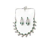 Women's Brass Silver Plated Necklace set (Green) - Image 3