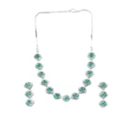 Women's Brass Silver Plated Necklace set (Green) - Image 4