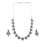 Women's Brass Silver Plated Necklace set (Red) - Image 4