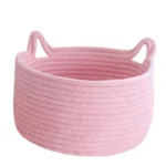 Cotton Pack Of_1 Plain Cat Basket 9x5 Inch (Pink) - Image 2