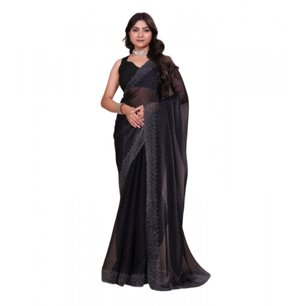 BSB178-SAZYYYmych-2-Blk-Main-1000x1000-1.webp Women's Jimmy choo Embellished Bollywood Saree With Unstitched Blouse 5.5Mtr (Black) - Image 1