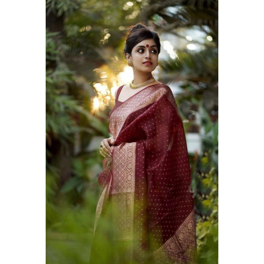 BSB233-SASYYYH-4012-MAROON-Main-1000x1000-1.webp Women's Litchi silk Printed Saree With Unstitched Blouse (Maroon) - Image 1