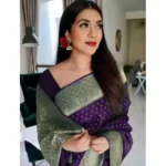 Women's Litchi silk Printed Saree With Unstitched Blouse (Purple) - Image 2