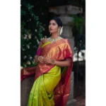 Women's Litchi silk Printed Saree With Unstitched Blouse (Green) - Image 2