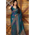 Women's Litchi silk Printed Saree With Unstitched Blouse (Rama Blue) - Image 2