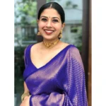Women's Litchi silk Printed Saree With Unstitched Blouse (Purple) - Image 2