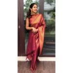 Women's Litchi silk Printed Saree With Unstitched Blouse (Red) - Image 3