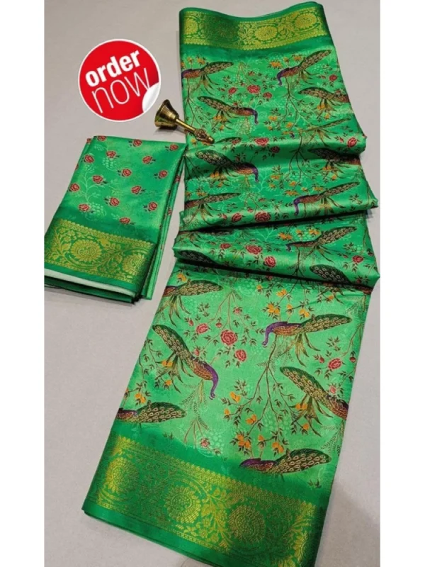 Women's Digital Dolla Silk Printed Saree With Unstitched Blouse 5.5Mtr (Green)