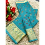 Women's Digital Dolla Silk Printed Saree With Unstitched Blouse 5.5Mtr (Sky Blue)