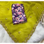 Women's Stone Work Soft Silk Saree With Unstitched Blouse (Green, 5-6 Mtrs) - Image 2