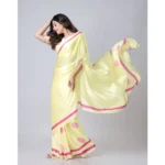 Women's Soft Crepe Silk Printed Ready To Wear Saree With Unstitched Blouse 5.5Mtr (Light Yellow) - Image 3