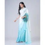 Women's Soft Crepe Silk Printed Ready To Wear Saree With Unstitched Blouse 5.5Mtr (Sky Blue) - Image 4