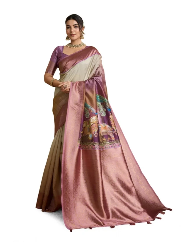 Women's Silk Printed Saree With Unstitched Blouse 5.5Mtr (Wine)