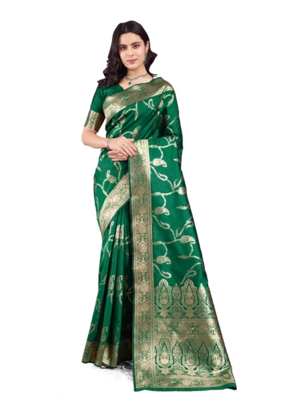 Women's Banarasi Silk Printed Saree With Unstitched Blouse 5.5Mtr (Green)