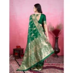 Women's Banarasi Silk Printed Saree With Unstitched Blouse 5.5Mtr (Green) - Image 3
