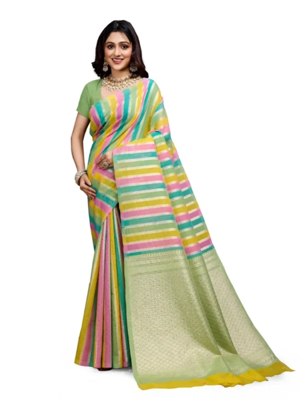 Women's Cotton Blended Printed Saree With Unstitched Blouse 5.5Mtr (Pista)