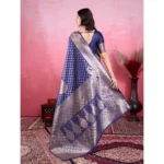 Women's Banarasi Silk Printed Saree With Unstitched Blouse 5.5Mtr (Blue) - Image 2