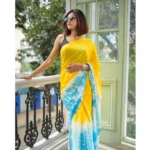 Women's Linen Printed Saree With Unstitched Blouse 5.5Mtr (Multicolor) - Image 3