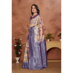 Women's Banarasi Silk Jaquard Woven Saree With Unstitched Blouse 5.5Mtr (Orange) - Image 4