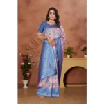 Women's Banarasi Silk Jaquard Woven Saree With Unstitched Blouse 5.5Mtr (Pink) - Image 4